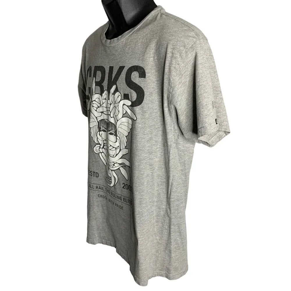 Crooks & Castles Medusa Crewneck T Shirt L Grey Short Sleeves Graphic Cotton